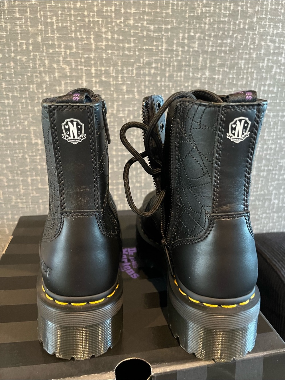 NIB Dr Martens JADON WEDNESDAY Leather Platform Boots Black - Picture 8 of 13